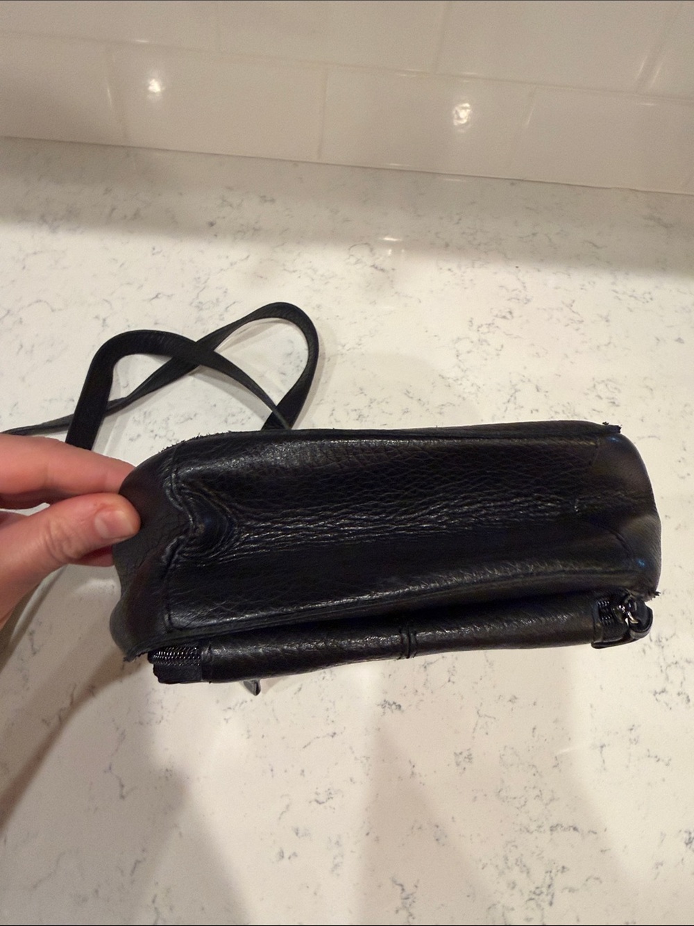 Vintage 90s Brighton Brown and Black Leather Crossbody with Brown Croc-Embossed - Picture 3 of 12